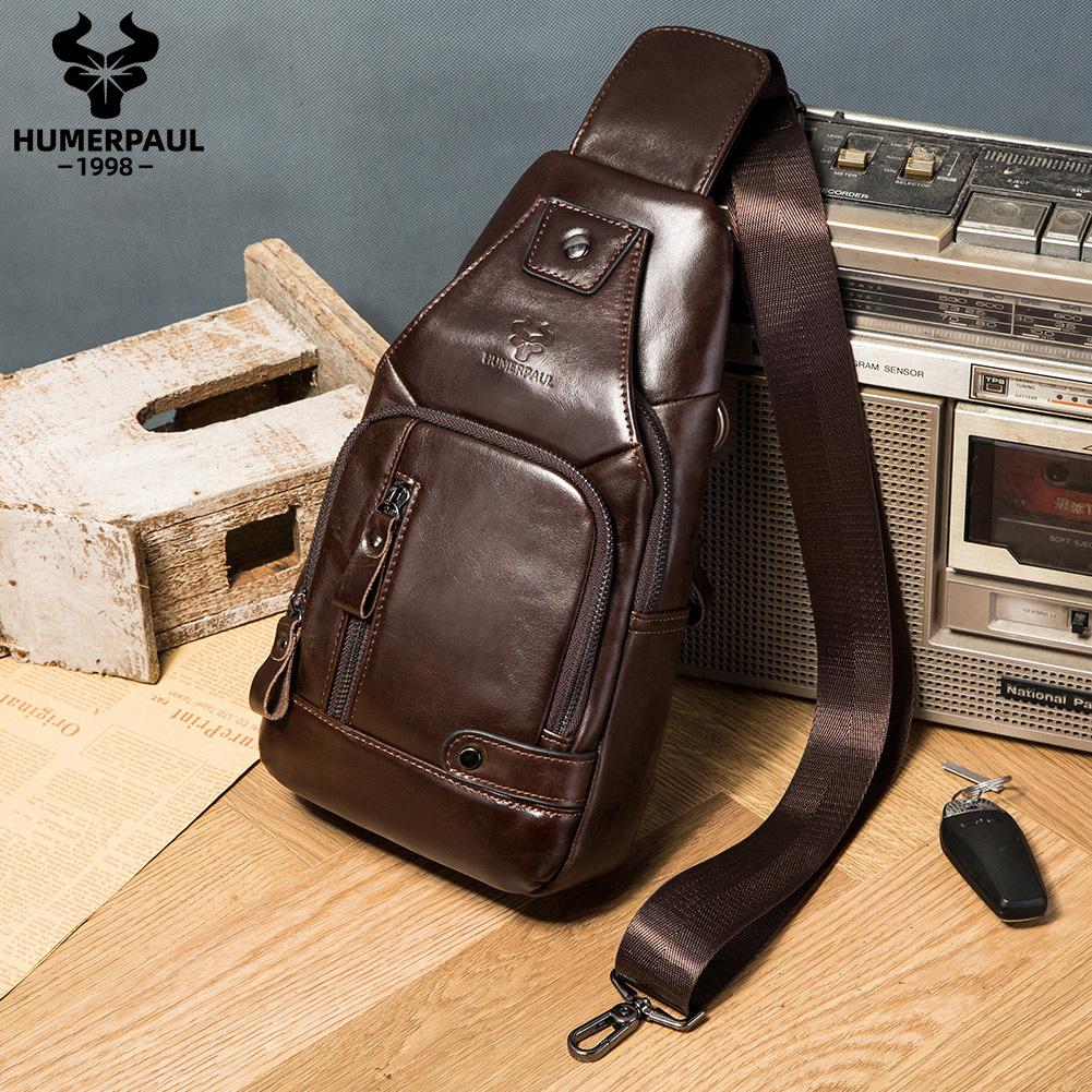 Кожаная нагрудная сумка, вместительная многофункциональная сумка-мессенджер с USB-разъемом