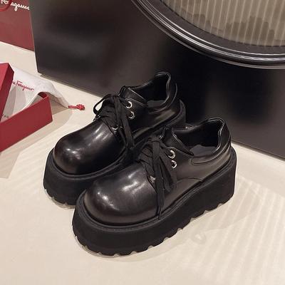 Лакированные лоферы из искусственной кожи на платформе, женские 2024 года, туфли-оксфорды в стиле преппи со шнуровкой, женские черные туфли в стиле Лолита с толстой подошвой