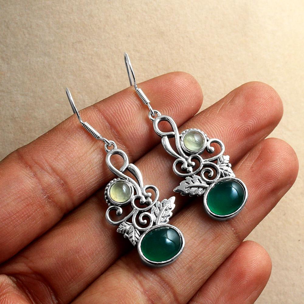 Зеленый оникс пренит ожерелье серьги набор твердых стерлингового серебра 925 пробы женские ювелирные изделия