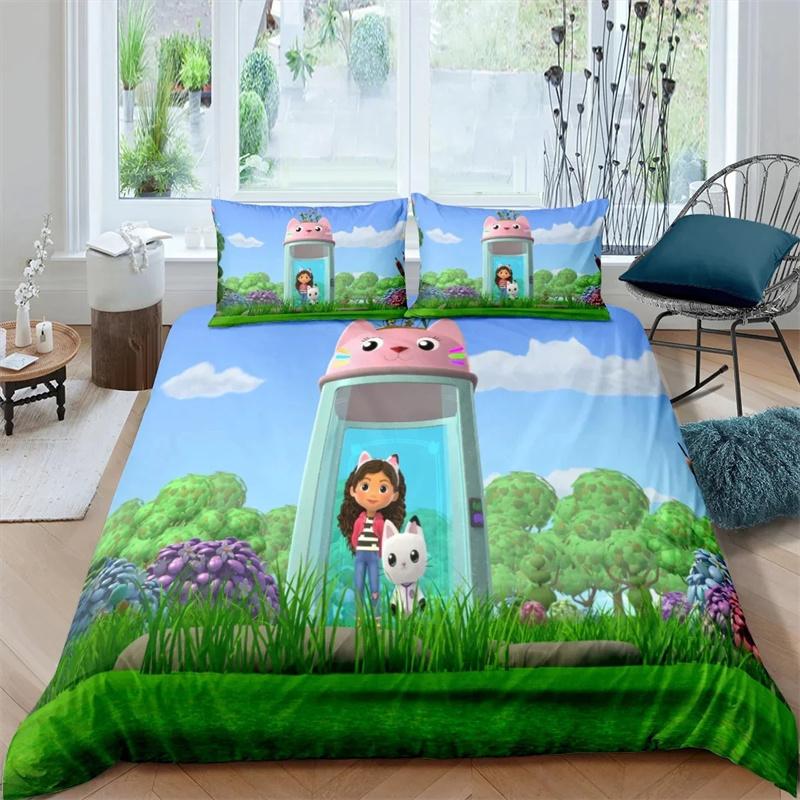 Новый комплект постельного белья для кукольного домика Gabby's 3D, комплект пододеяльников из полиэстера, наволочка для подушки, односпальная кровать, односпальное постельное белье для девочек, мальчиков, детей, подарок
