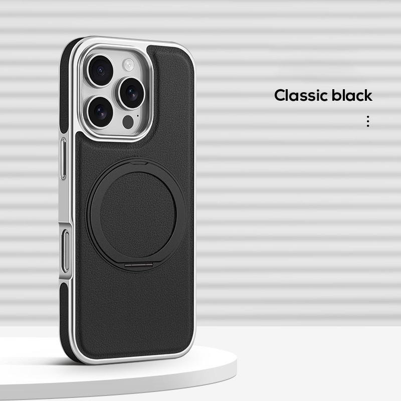 Для Magsafe Магнитный 360° Вращающийся Металлический Автомобильный Держатель Кольцо Однотонный Кожаный Чехол для Телефона Для iPhone 16 Pro Max 14 13 15 Pro Max