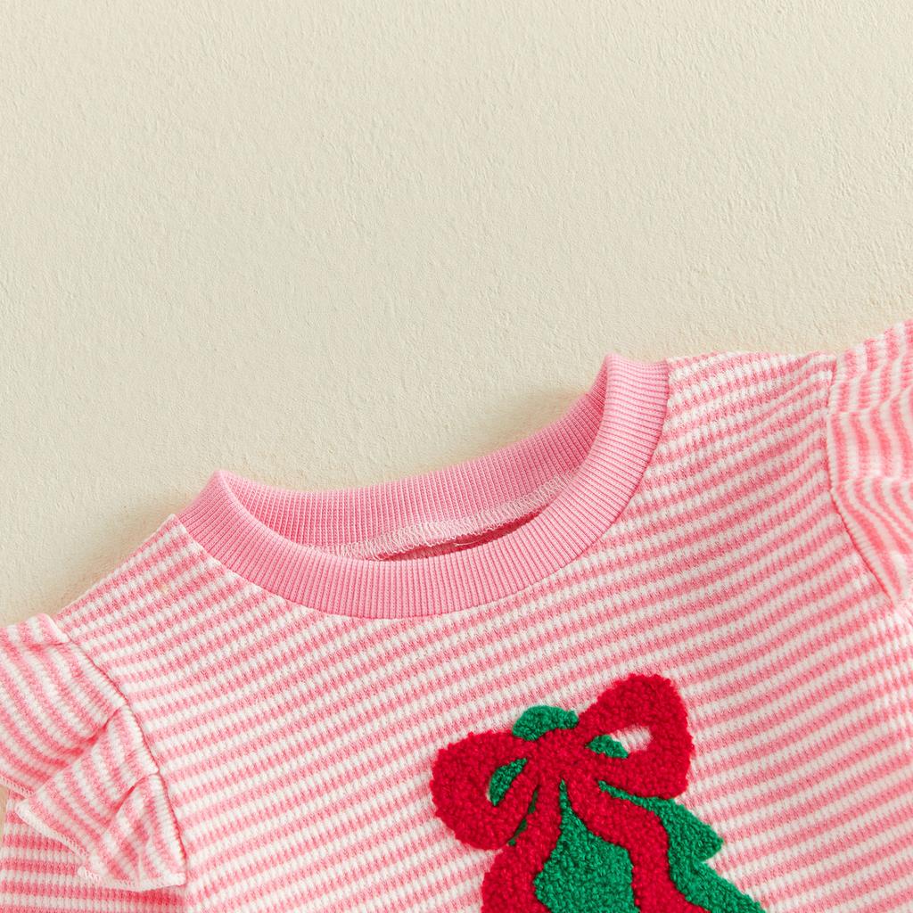 Citgeett Winter Christmas Kids Baby Girl Outfits Long Sleeve Tree Embroidery Sweatshirt Pants Fall Xmas Clothes Set