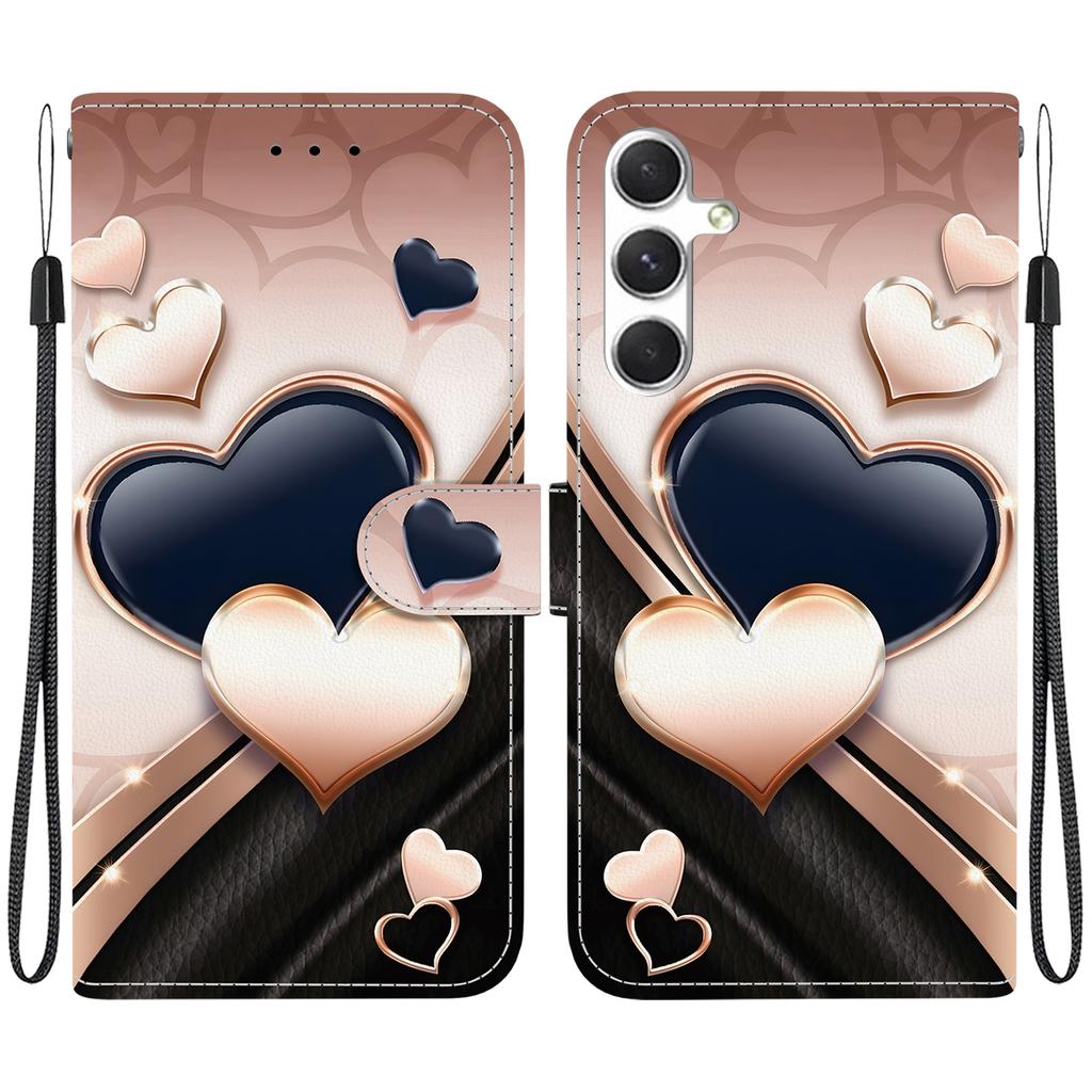 Чехол-книжка из искусственной кожи ручной работы для Samsung Galaxy S24 (СМ-S921B) Противоскользящий ударопрочный чехол с ремешком на запястье и дизайнами в виде сердец/роз и кошек