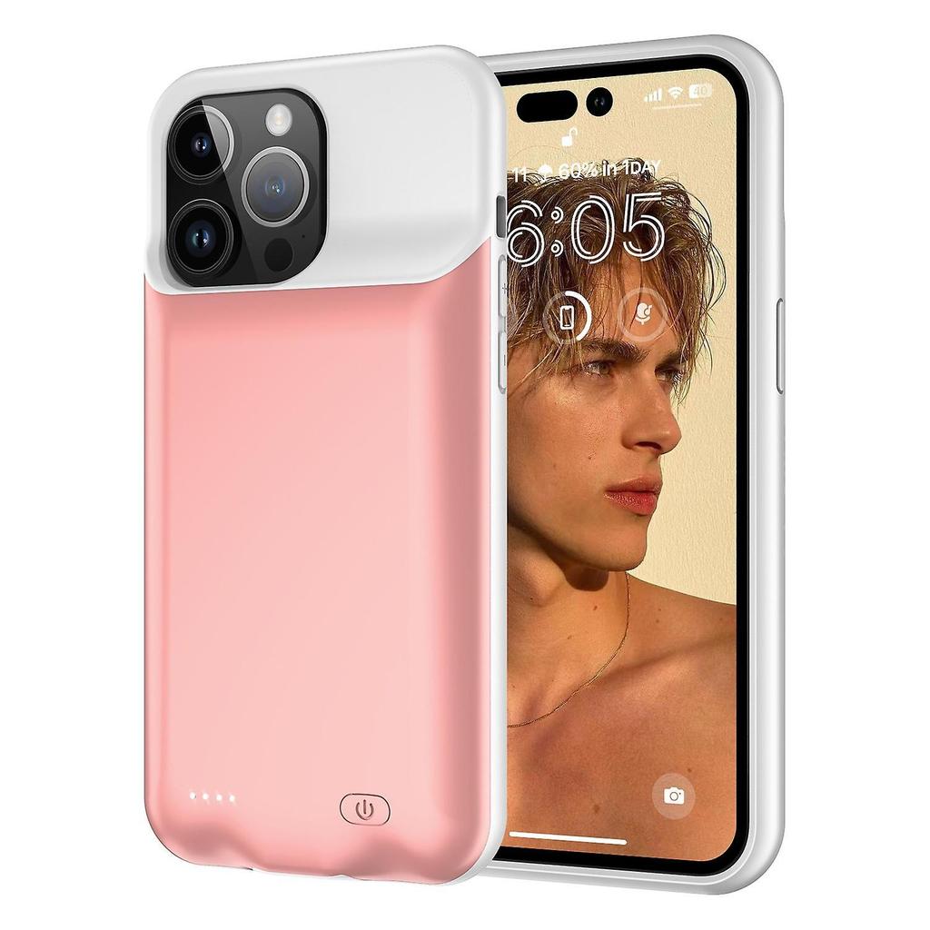 D98 Battery Case for iPhone 15 Pro Max , 8500mAh Extended Rechargeable Charging Phone Case - Pink
