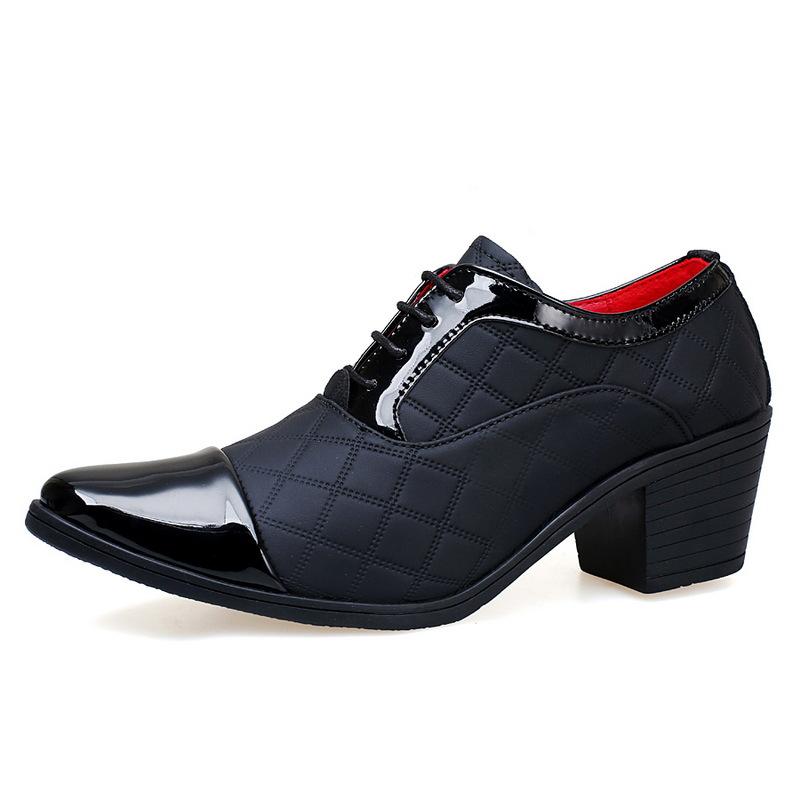Men's high heels spring and autumn new men's thick heels leather shoes catwalk nightclub