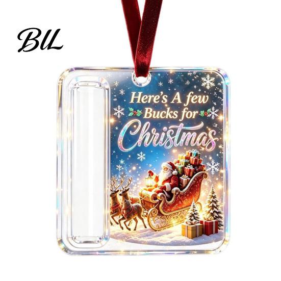 Christmas Cash Holder Acrylic Money Ornament, Xmas Holiday with Slot, Tree Hanging Gift Decoration Decor