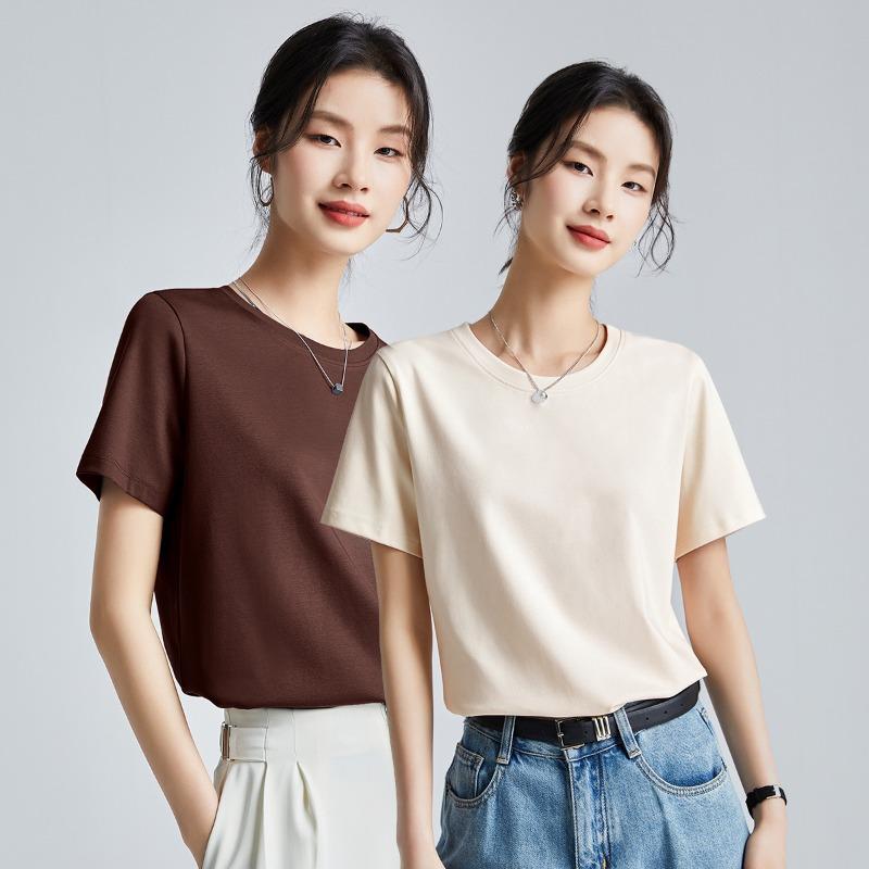 Mercerized Cotton T-shirt Women's High-quality New Loose and Thin Outer Wear Round Neck Liquid Ammonia Short-sleeved T-shirt Bottoming Shirt