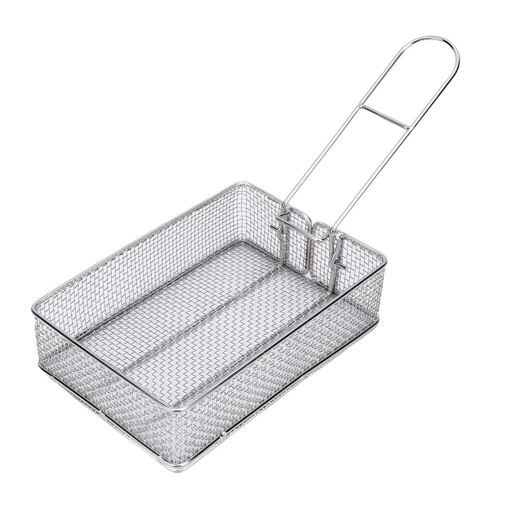 Fry Basket with Foldable Detachable Handle Multifunctional Stainless Steel Fine Mesh Frying Basket for Frying Food