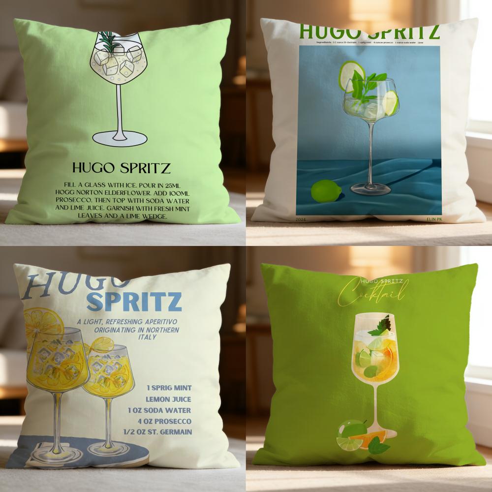 Popular H-Hhugo spritz cocktailed Cushion Cover Soft Washable Pillow Case Multi-Scene for Couch Bed Travel Office Use