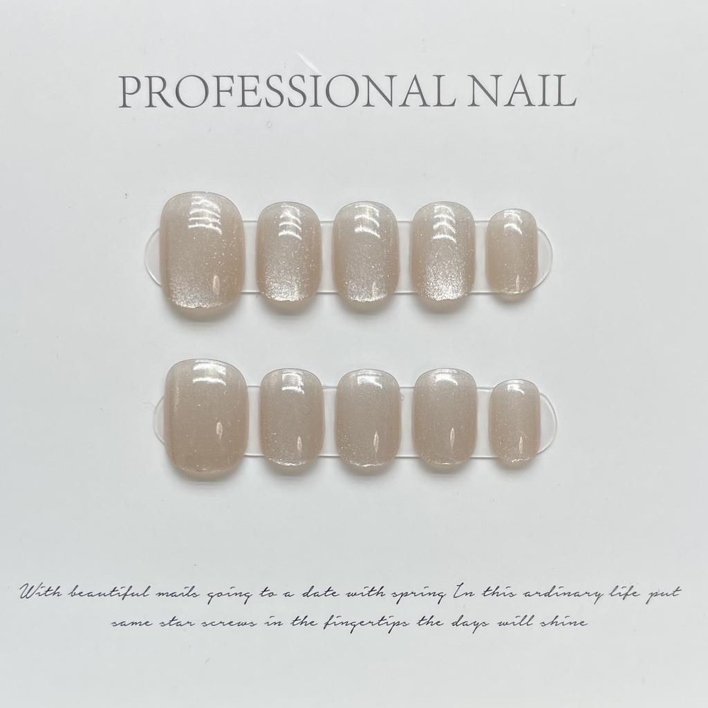 10Pcs Pink Cat Eye Handmade Press On Nails Reusable Fake Nails Stick On False Nail Tips