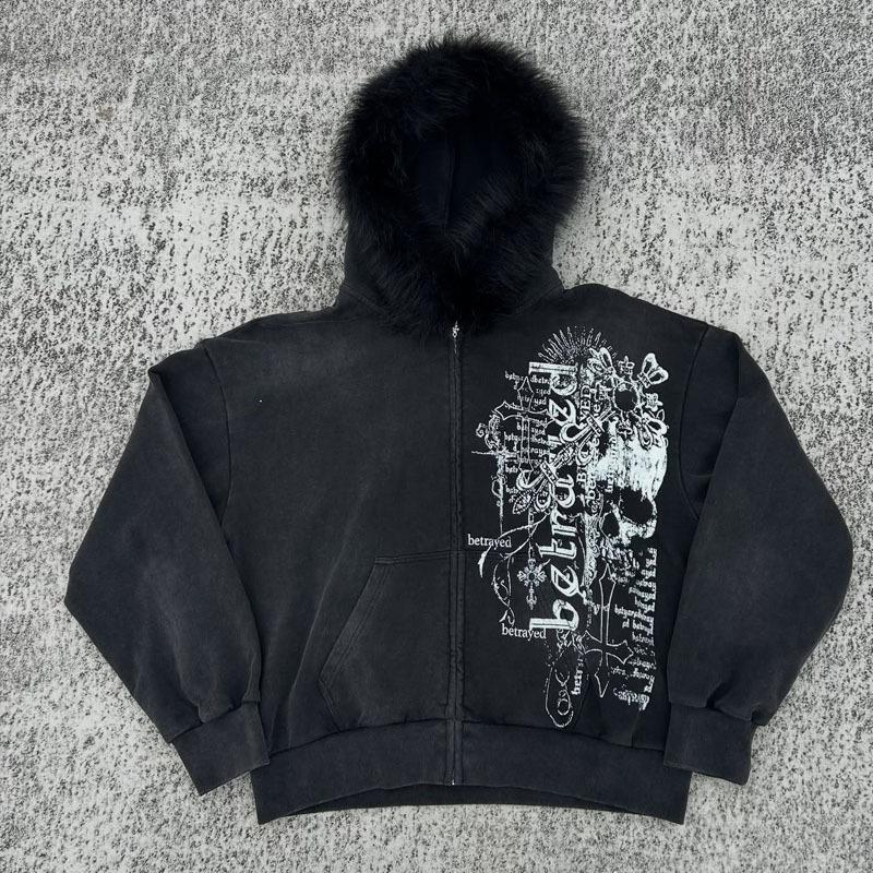 Худи на молнии Y2K осенне-зимнее черное