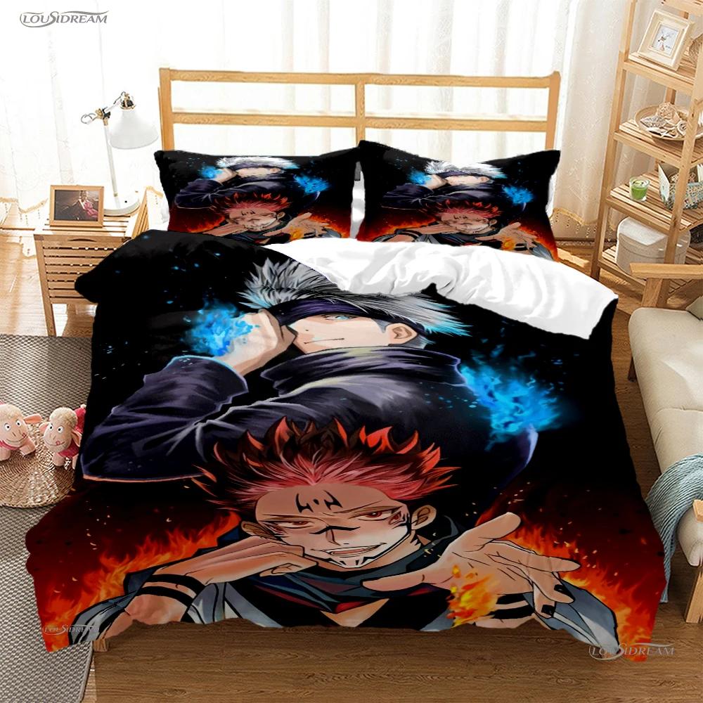 Мультяшное Аниме Jujutsu Kaisen Пододеяльник Одеяло Постельный набор Мягкий Чехол для одеяла и Наволочки для Подростков Односпальный/Двуспальный/Квинсайз/Кингсайз