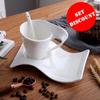 1/3 Sets Ceramic Coffee Cup with Wavy Saucer and Spoon Set European Small Luxury Couple Milk Mug White Porcelain Office Teacup Drinkware