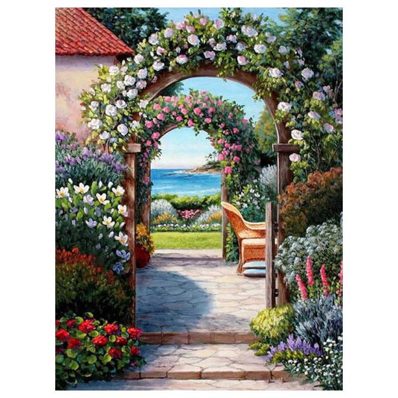 5D Diy Алмазная картина Сад Пейзаж Набор для вышивки крестом Полный дрель Круглая вышивка Мозаика Художественная картина Декор из страз