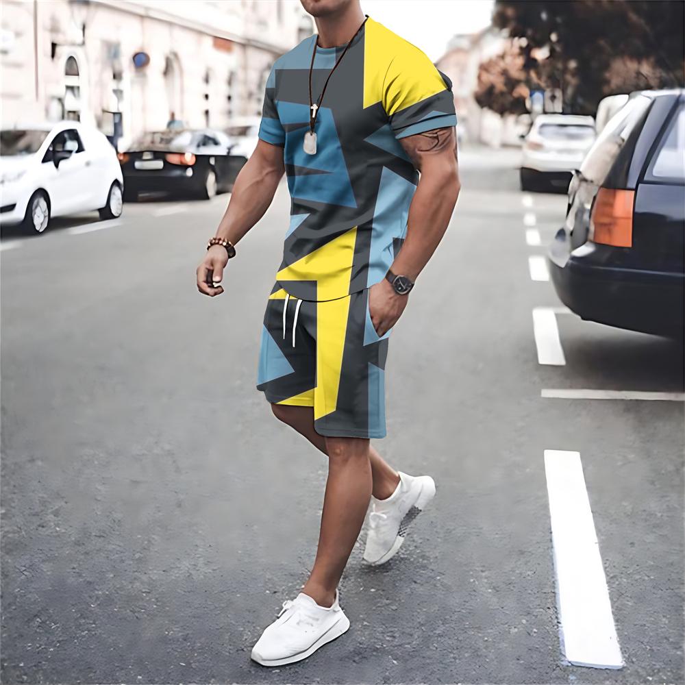 Летний спортивный костюм, мужская одежда больших размеров, новые модные комплекты из 2 предметов, ретро пляжный стиль, футболки с 3D принтом, мужской костюм, футболка, шорты