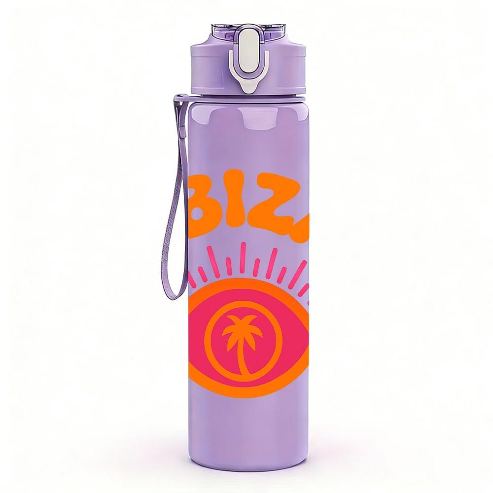 1PC Ibiza Circular Sun Logo 750ml Color Plastic Sports Water Bottle Leakproof Flip Straw Lid Suitable for Sports Office Home Use