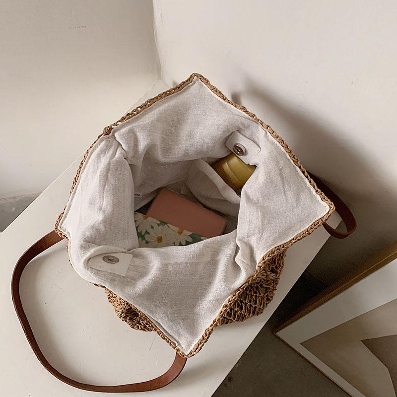 Summer Straw Bucket Shoulder Bag Women Large Capacity Beach Bags Vacation Rattan Tote Bag