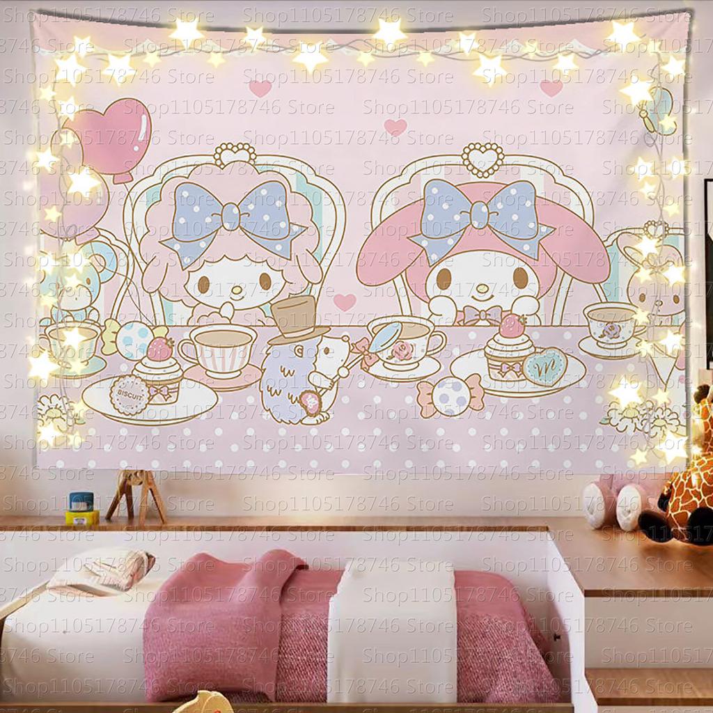 Sanrio Mikko Cute Cartoon Background Tapestry Ins Style Room Decor Hanging Cloth for Dormitory Rental Room Decor