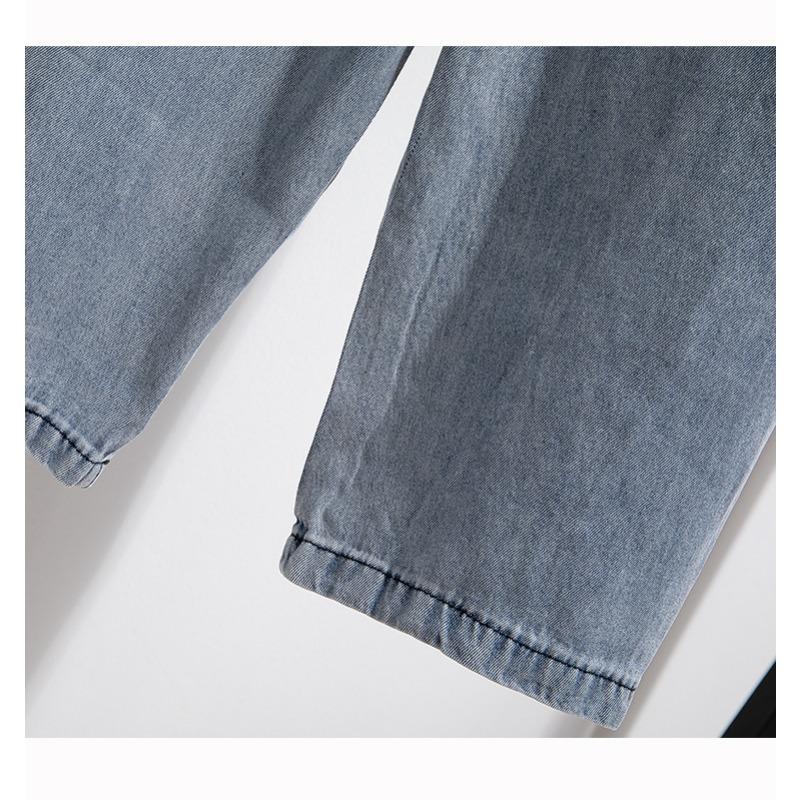 Весна Осень Новые джинсы с эластичной талией женские большие размеры модные шаровары с двойным карманом универсальные свободные брюки длиной до щиколотки