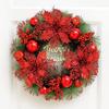Christmas Wreath for Front Door Artificial Pine Needle Wreath with Balls Bows Flowers Merry Christmas Hanging Decor for Home Wall Window Porch Decor
