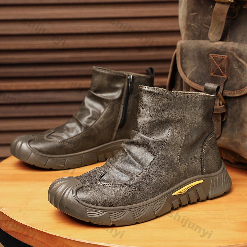 Модные мужские короткие ботинки Осень Зима Модные Нескользящие Черные Плюшевые Утепленные Ботинки Челси Удобные Плоские Нескользящие Уличные Повседневные Ботинки