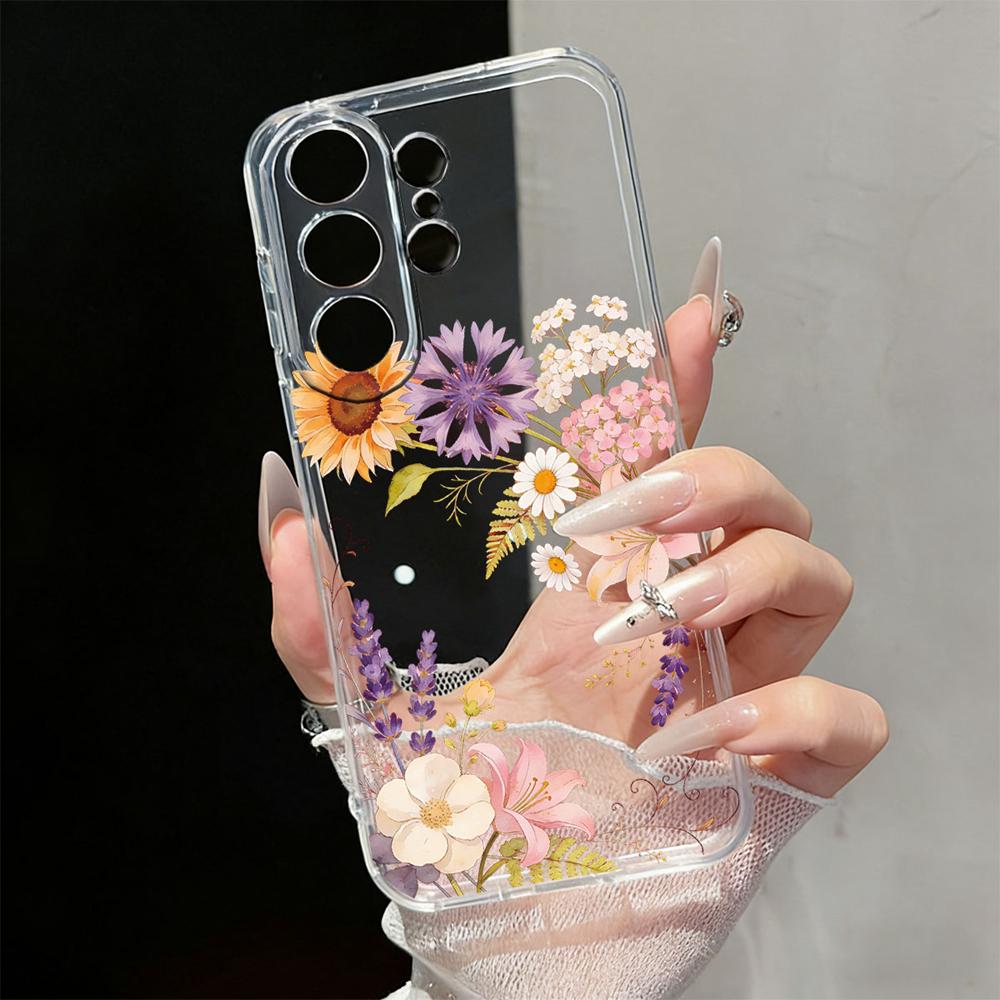 Милый Цветочный Прозрачный Чехол с Ромашками для Samsung Galaxy S26 S25 S23 S22 Ultra Plus Прозрачный Мягкий ТПУ Ударопрочный Цветочный Чехол