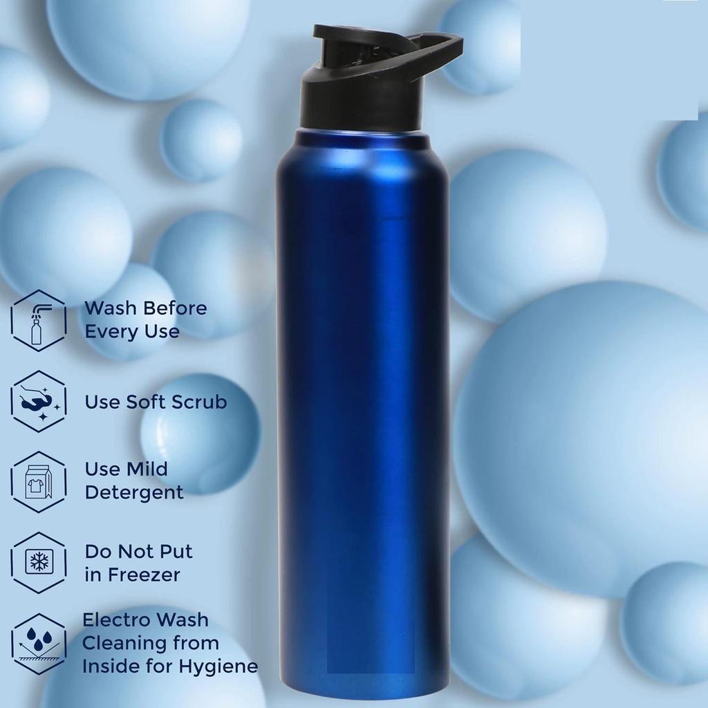 Бутылка для воды из нержавеющей стали 1 л для детей, мальчиков, девочек, бутылки 1 литр для спортзала, использования в холодильнике, школы и офиса (Крышка-поильник - Набор из 1 шт., Темно-синий)