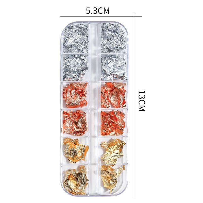 12 сеток/коробка, металлическая фольга для ногтей, алюминиевая бумага, украшения для дизайна ногтей, золото, серебро, розовое золото