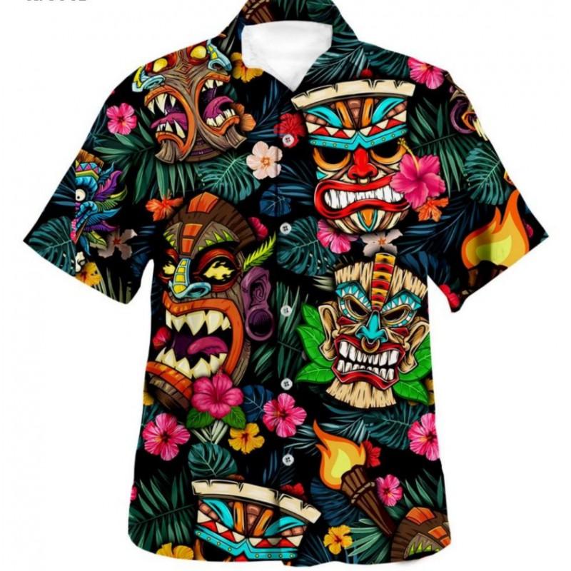 2026 Mens Loose Breathable 3D Print Hawaiian Short Sleeve Shirt Fashion Collared Casual Top