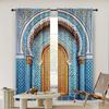 2pc,  Curtain Ancient Morocco Palace Door Print Durable Polyester,Without Electricity Versatile Suitable for Multipurpose Event