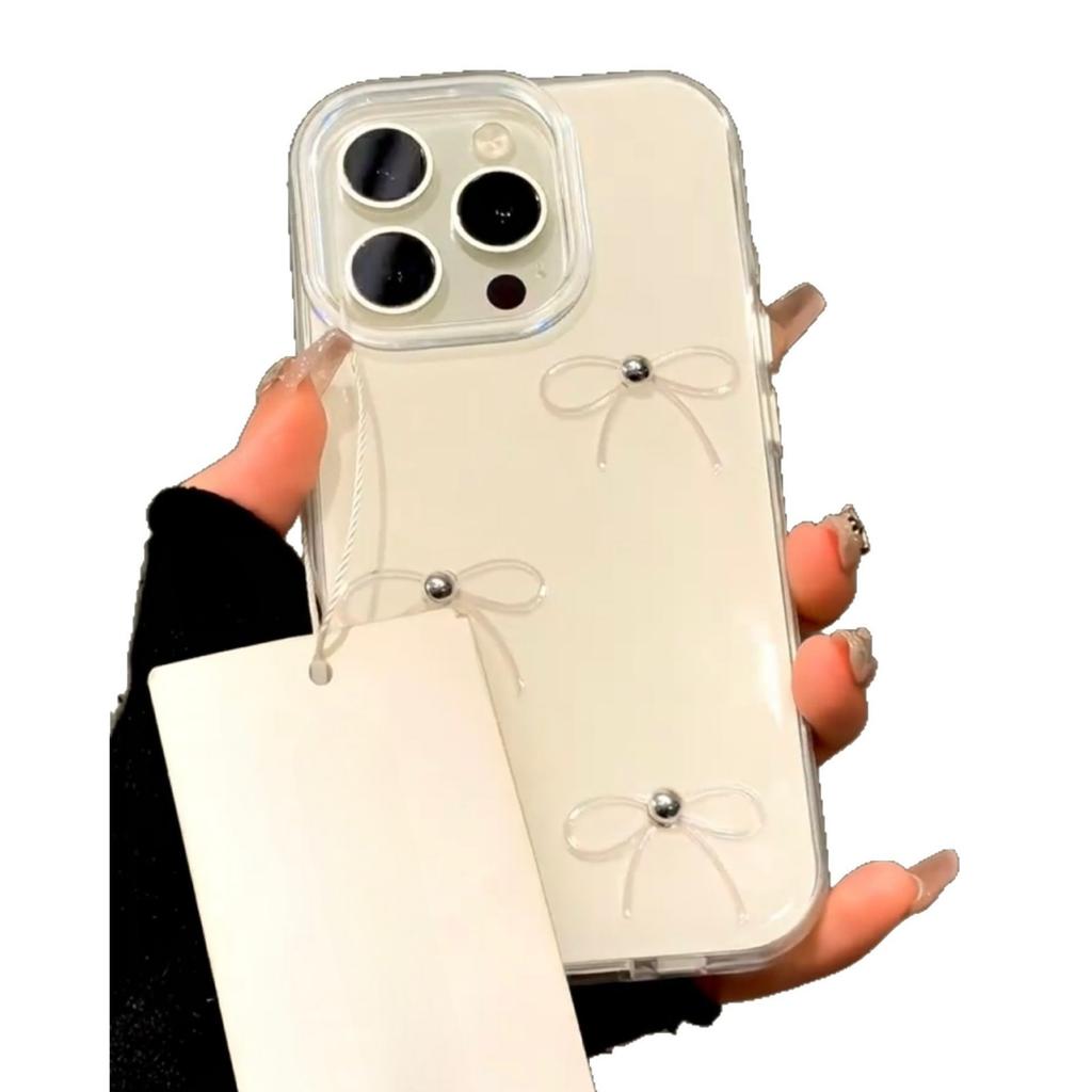 INS Bow Suitable for Apple 16/15 Promax Mobile Phone Case Iphone14pro Cute Cartoon 13 Pearls