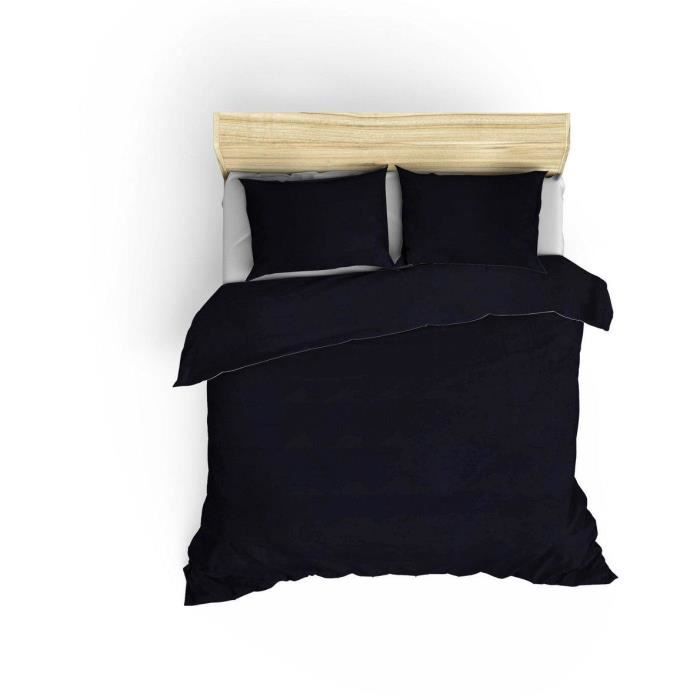 Parure de lit - 1 housse de couette 220 x 240 cm + 2 taies d'oreiller 60 x 60 cm - Satiné 100% coton - Bleu