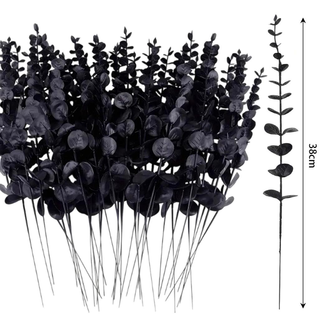 Halloween Simulation Black Eucalyptus Branch Artificial Flower Bouquet Thanksgiving Plastic Eucalyptus Stems Party Table Decor