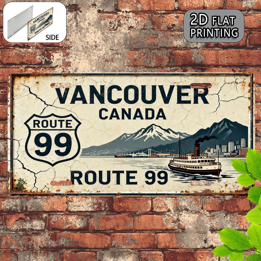 D Flat pc Vintage Vancouver Canada Route Metal Sign Wall with British Mountains Retro Highway Decoration for Home Office