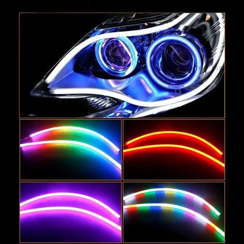 60cm RGB 12V DRL Daytime Running Light APP/RF Remote Control Flowing Turn Signal Lamp LED Headlight Strips For Car Accessory 12V