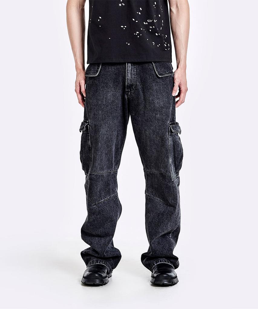 51Peosenteu Denim Cargo Pants - Washed Black