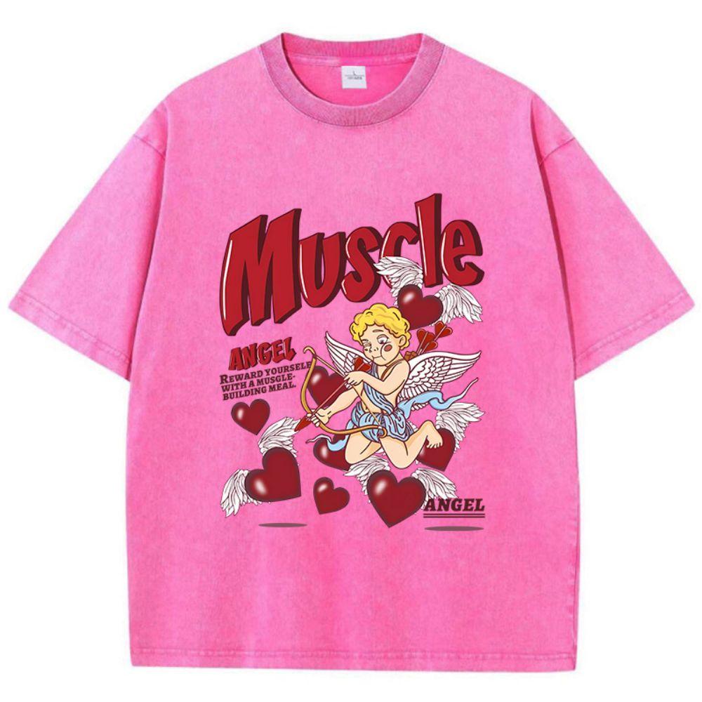Street Womans Cotton Washed T-Shirts Angels Shoot Arrows At Love Printing Tops Oversize O-Neck Soft Short Sleeve Female Clothes