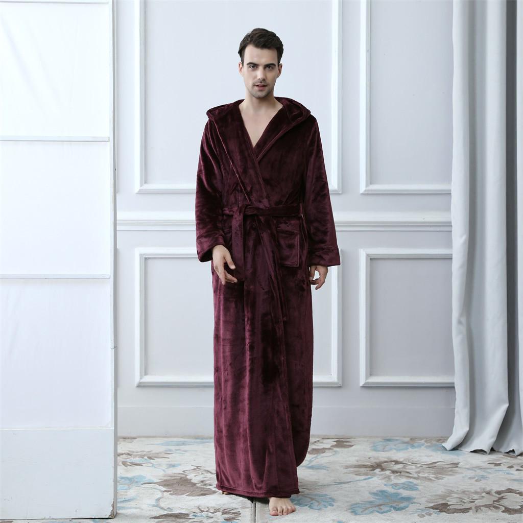 Мужской утепленный коралловый флисовый халат с капюшоном, халат, пижама, одежда для сна с карманом