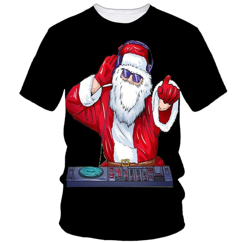 Горячая Рождественская Вечеринка Футболка с 3D-принтом Мужская и Женская Парная Красная Футболка с Коротким Рукавом Вечеринка Топ Большой Размер Свободный Уличный Модный Топ