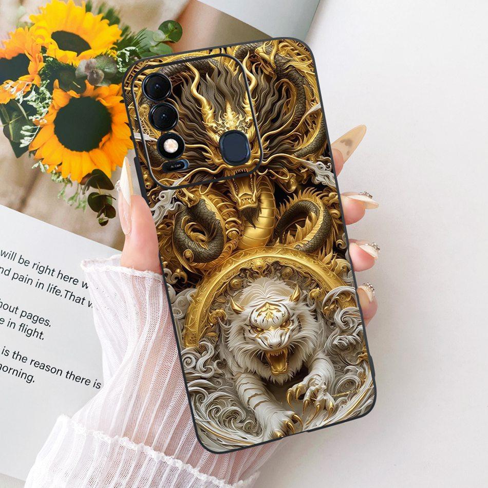 For Tecno Spark 8 8T 8C Cool Dragon Tiger Pattern Phone Case For Tecno Spark8C Spark8 KG5k KG6p Black Silicone Soft Cases Bumper