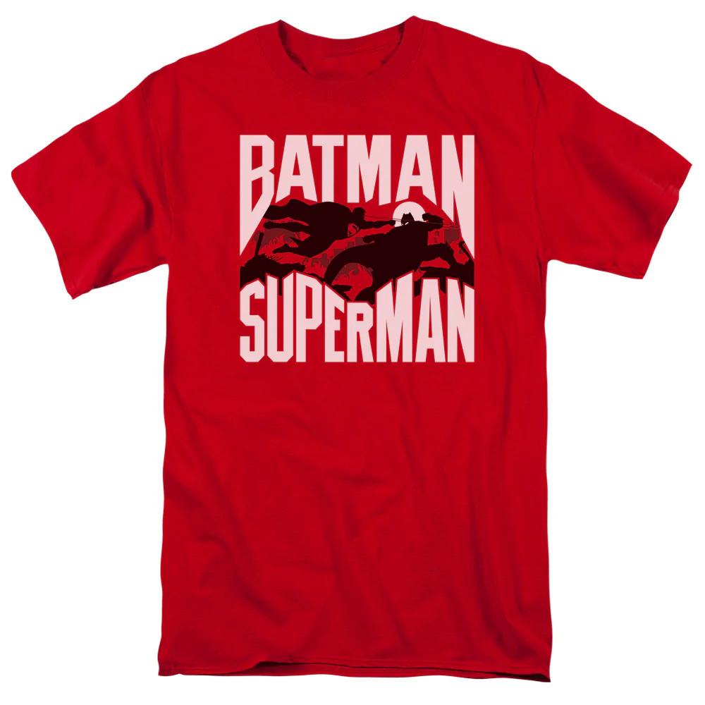Batman Vs Superman Silhouette Fight Mens T Shirt Red Officially Licensed