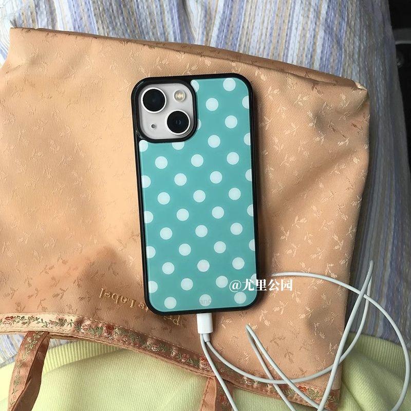 Креативный корейский Ins Модный Зеленый Чехол для Телефона в Горошек для IPhone 16 15 14 13 12 11ProMax Plus Минимализм Продвинутая Крышка Capa