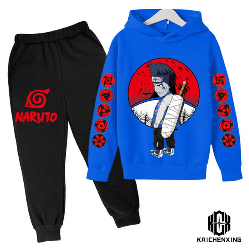 Толстовка с капюшоном «Наруто», детский спортивный костюм, комплект одежды для мальчиков, одежда для маленьких девочек, повседневные свитера с капюшоном «Какаши» + брюки, 2 шт.