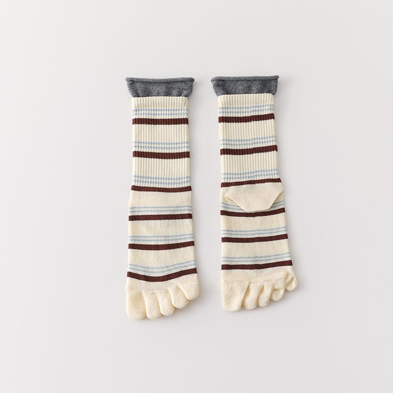 Полосатые пятипалые носки для женщин, носки средней длины, спортивные, противоскользящие, впитывающие пот, носки для девочек на весну и осень, носки до щиколотки