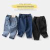 Эластичные джинсы для мальчиков 2025 года — весна, осень, зима, плюс бархат, свободный крой, тонкие длинные брюки