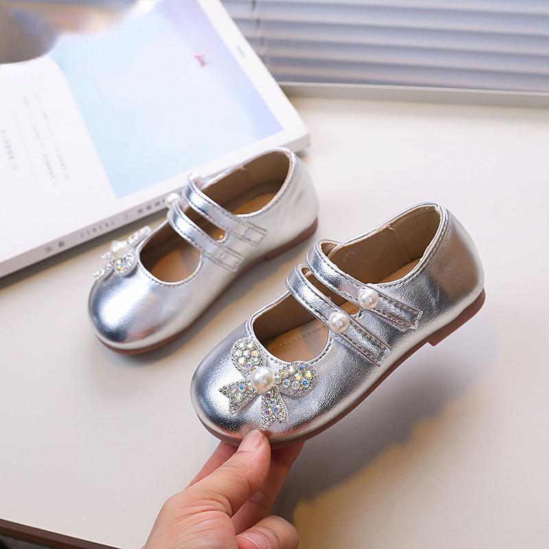 Новые детские кожаные туфли, роскошные детские туфли со стразами и бантом для девочек, милые элегантные модные балетки принцессы, универсальные