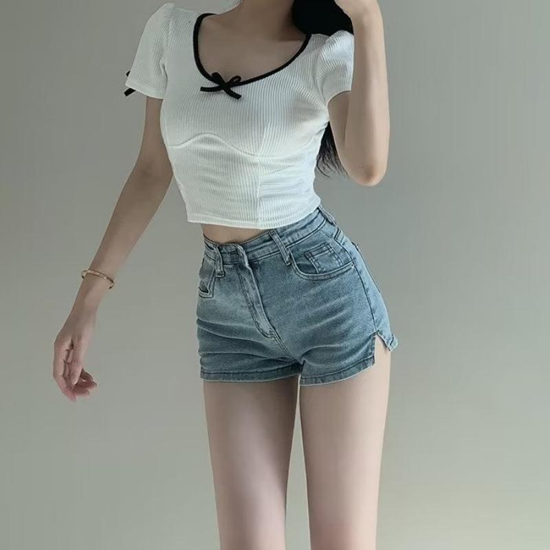 Jeans Women's Summer Skinny Shorts High Waisted, Small Slit Hip Lift Pants