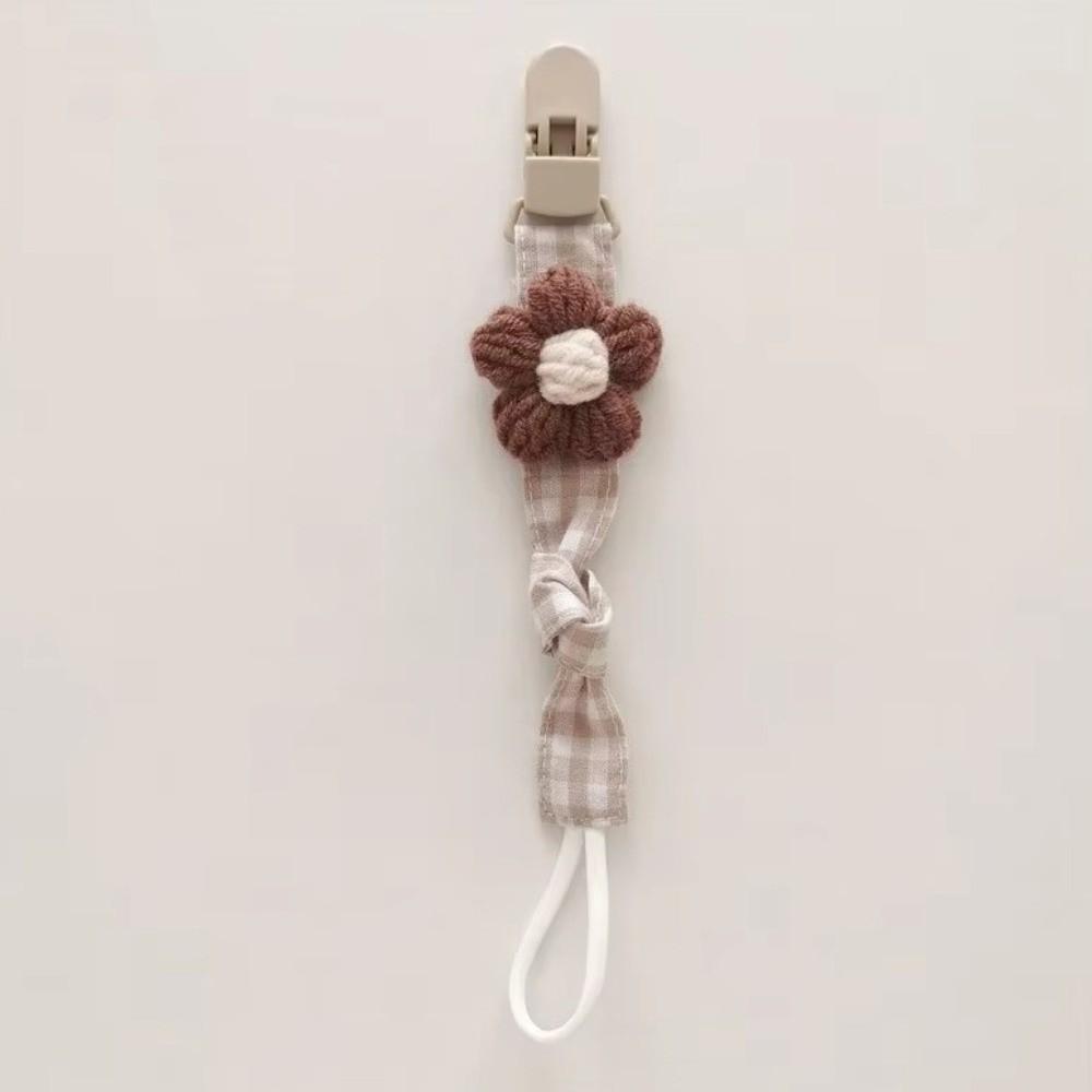 Cute Flower Dummy Nipple Holder Plaid Embroidery Pacifier Clips Charm Baby Pacifier Chain Toddler