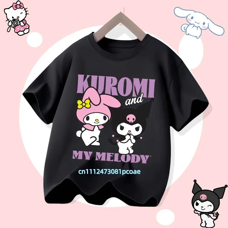 Childrens Tshirt Soft Cute Kuromi Cartoon Printed Parent Child Wear Pure Cotton Casual Boys and Girls Short Sleeve New Style
