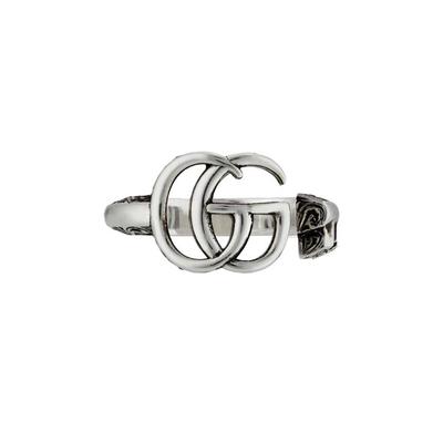 Кольцо из стерлингового серебра 925 пробы Gucci Marmont с двойным G, деталью-ключом, краем, украшенным арабской гравировкой, винтажное, состаренное, матовое 627760-J8400-0701